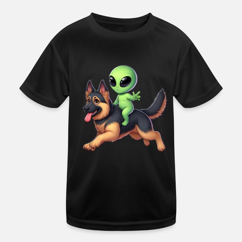 Alien on German Shepherd Kids Functional T-Shirt
