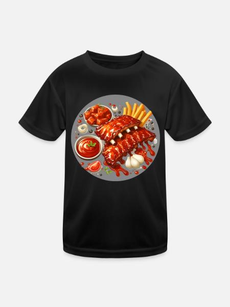 Leckere Barbecue Spareribs - Kinder Funktions-T-Shirt - Schwarz - Vorne