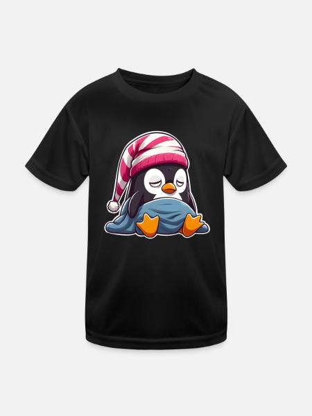 Schläfriger Pinguin im Schlafanzug - Kinder Funktions-T-Shirt - Schwarz - Vorne