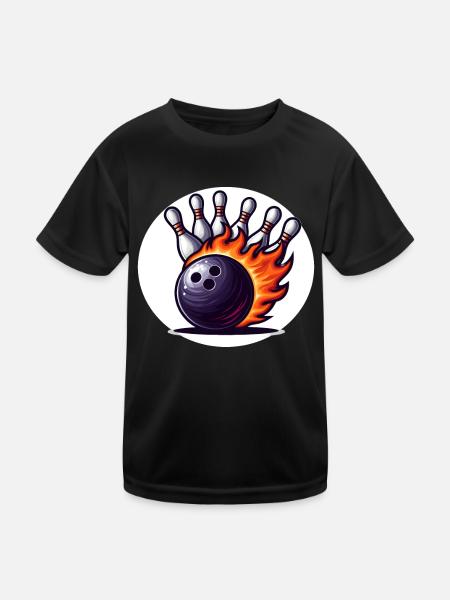 Brennende Bowlingkugel - Kinder Funktions-T-Shirt - Schwarz - Vorne