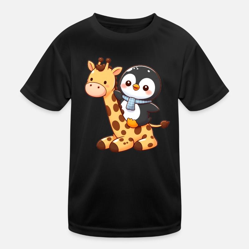 Pinguin reitet Giraffe Kinder Funktions-T-Shirt
