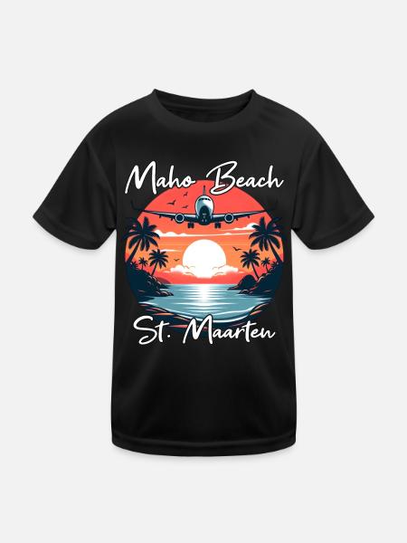 Spectacle d’avions au-dessus de la plage de Maho - T-shirt sport Enfant - noir
