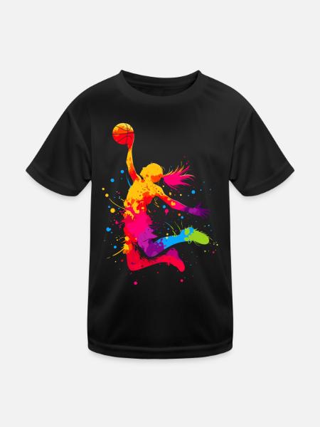 Basketball basketball player, colorful, basketball player woman - Kids Functional T-Shirt - black - Front