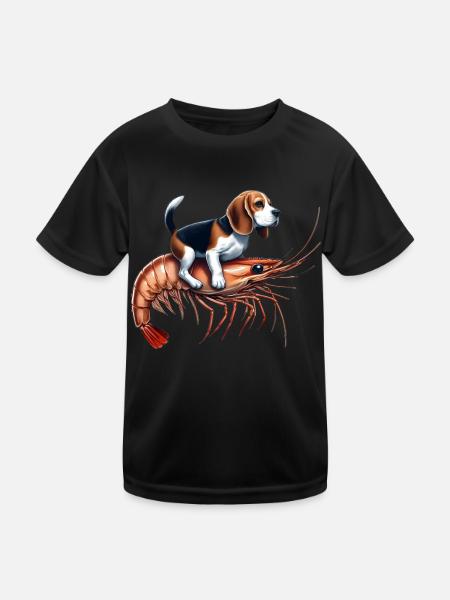 Beagle reitet auf Shrimp - Kinder Funktions-T-Shirt - Schwarz - Vorne