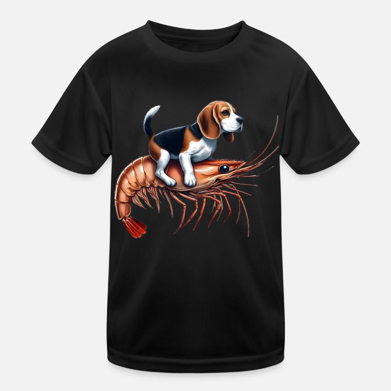 Beagle rides on shrimp - Kids Functional T-Shirt - black