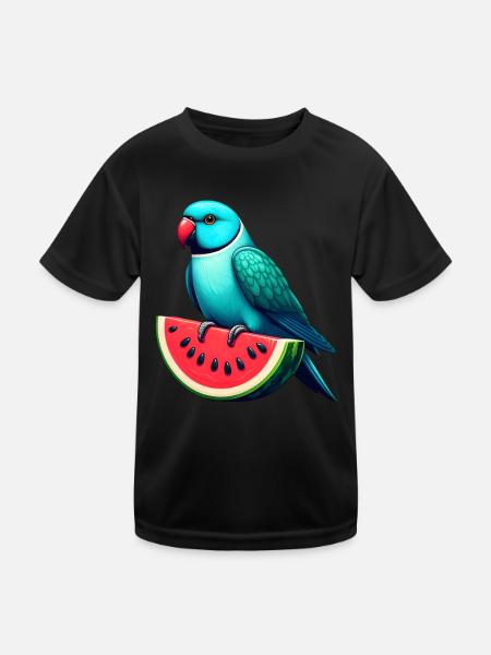 Indian Ring Neck Parrot Watermelon - Kids Functional T-Shirt - black - Front