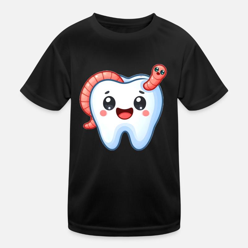 Lustiger Zahn mit Wurm Kinder Funktions-T-Shirt