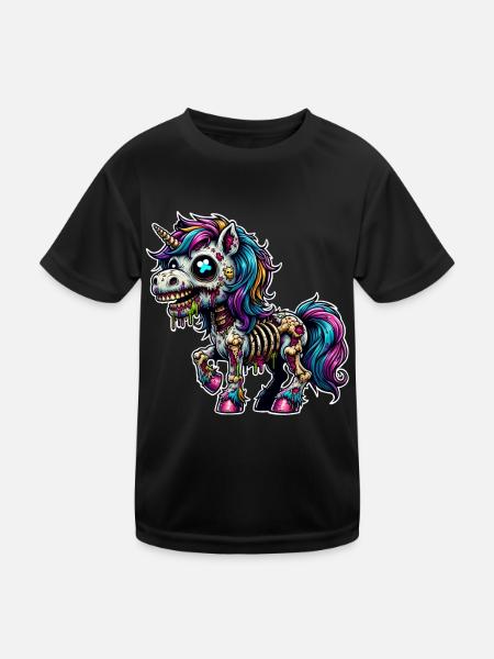 Einhorn Zombie - Kinder Funktions-T-Shirt - Schwarz - Vorne