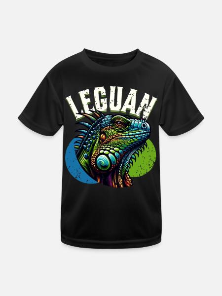 Leguan - Kinder Funktions-T-Shirt - Schwarz - Vorne