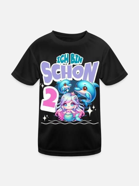 2. Geburtstag Meerjungfrau Delfin Kinder Mädchen - Kinder Funktions-T-Shirt - Schwarz - Vorne