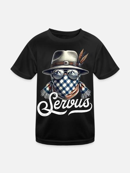 Servus T-Shirt Tracht Herren Trachtenshirt Bayern - Kinder Funktions-T-Shirt - Schwarz