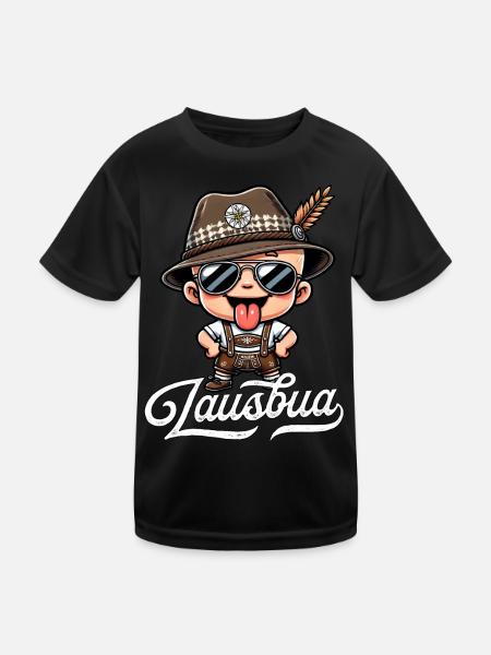 Jungen Lausbua T-Shirt Kinder Trachtenshirt Herren - Kinder Funktions-T-Shirt - Schwarz - Vorne