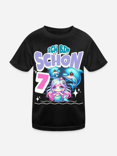 7. Geburtstag Meerjungfrau Delfin Kinder Mädchen - Kinder Funktions-T-Shirt - Schwarz - Vorne