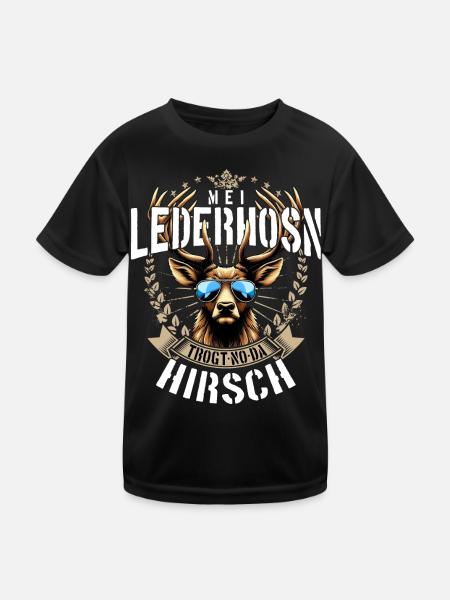 Trachtenshirt Herren Trachten T-Shirt Lederhose - Kinder Funktions-T-Shirt - Schwarz - Vorne