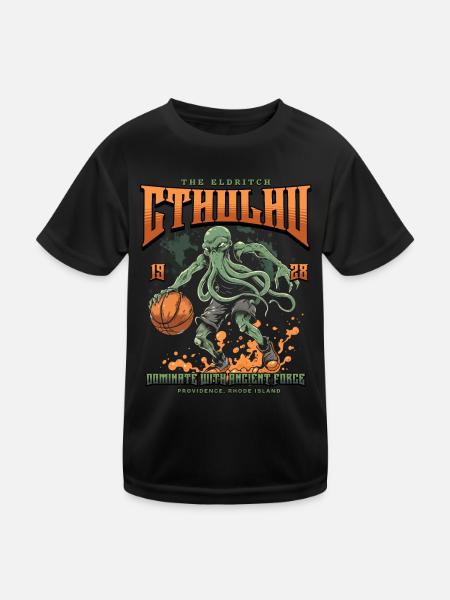 Basketball Cthulhu Kult Lovecraft Necronomicon - Kinder Funktions-T-Shirt - Schwarz - Vorne