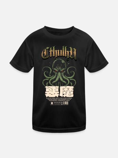 Japanisch - Cthulhu Kult Lovecraft Necronomicon - Kinder Funktions-T-Shirt - Schwarz - Vorne