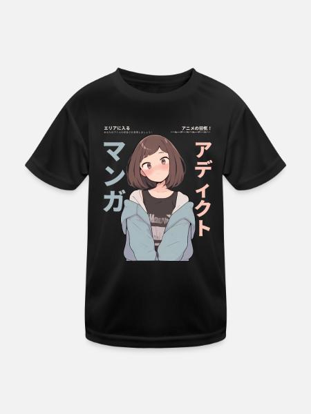 Manga Addicted - Kawaii Anime Girl Fashion Punk - Kinder Funktions-T-Shirt - Schwarz - Vorne