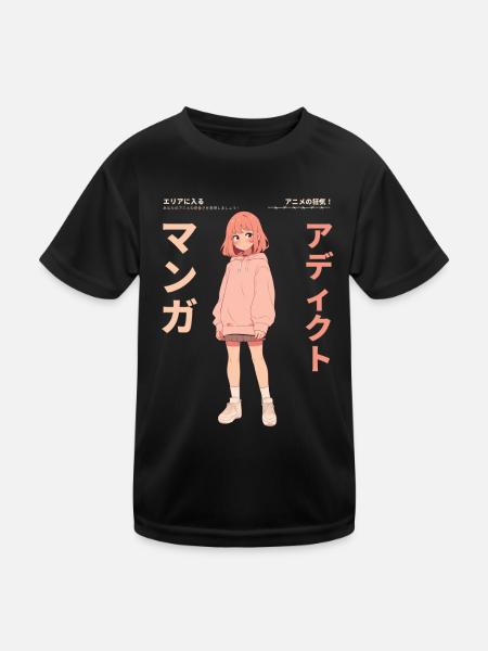Manga Addicted - Kawaii Anime Girl Fashion Punk - Kinder Funktions-T-Shirt - Schwarz - Vorne