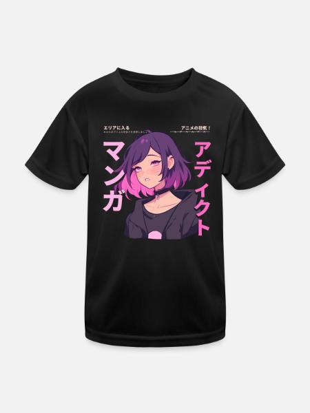 Manga Addicted - Kawaii Anime Girl Fashion Punk - Kinder Funktions-T-Shirt - Schwarz - Vorne