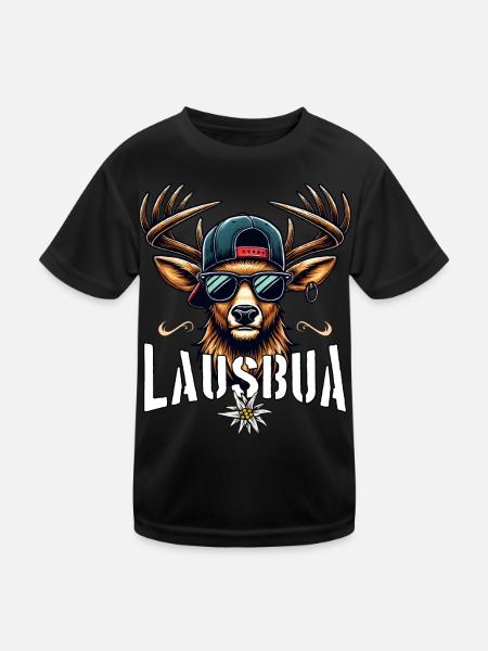 Tracht Kinder Lausbua T-Shirt Herren Trachtenshirt - Kinder Funktions-T-Shirt - Schwarz - Vorne