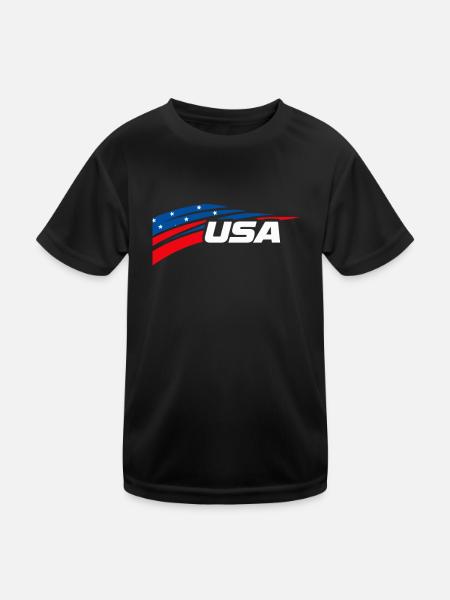 Patriotisches USA Logo Design Blau Rot Weiß - Kinder Funktions-T-Shirt - Schwarz - Vorne