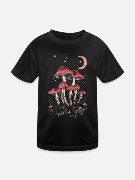 Goblincore Cottagecore Fairycore Pilz Mondphasen - Kinder Funktions-T-Shirt - Schwarz - Vorne
