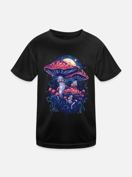 Cottagecore Vintage Pilz Mondphasen Fairycore - Kinder Funktions-T-Shirt - Schwarz - Vorne
