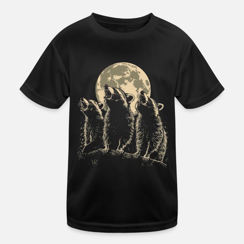 3 Raccoon Moon Howling Cute Raccoon Kids Functional T-Shirt