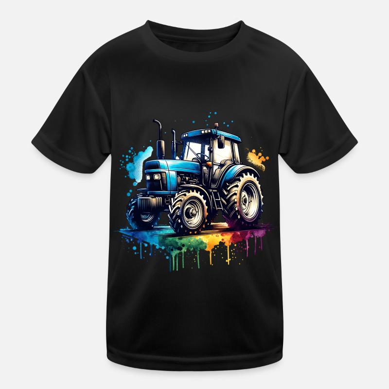 Traktor - Kinder Funktions-T-Shirt - Schwarz