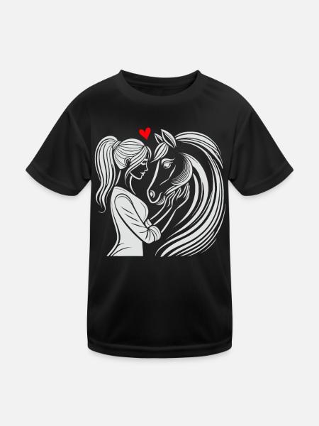 Pferd, Reiten, Reiterin, Pferdebesitzer, Reitsport - Kinder Funktions-T-Shirt - Schwarz - Vorne