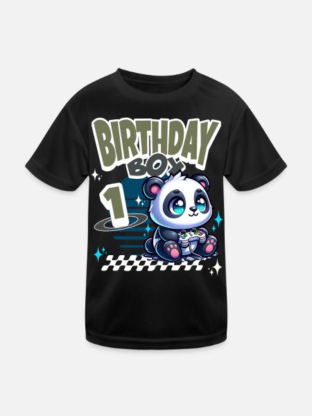 1st Birthday Children's Birthday Gaming Panda - Kids Functional T-Shirt - black - Front