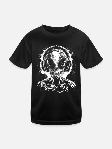 Alien DJ Alien with Headphones UFO Festival - Kids Functional T-Shirt - black - Front