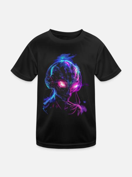 DJ Alien UFO with Headphones Alien Festival - Kids Functional T-Shirt - black - Front