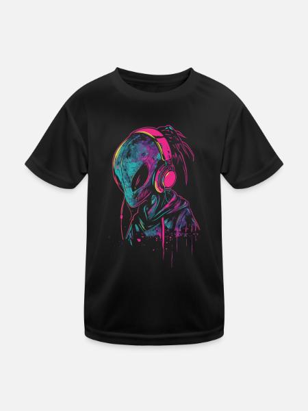 Headphones DJ Alien UFO Alien Festival - Kids Functional T-Shirt - black - Front