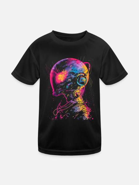 DJ Alien Alien with Headphones Festival UFO - Kids Functional T-Shirt - black - Front