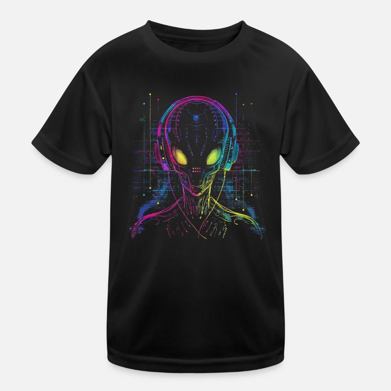UFO Alien DJ Außerirdischer Festival mit Kopfhörer Kinder Funktions-T-Shirt