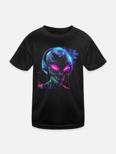 Festival Alien DJ with Headphones Alien UFO - Kids Functional T-Shirt - black - Front