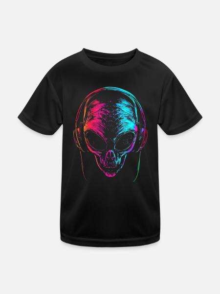 Alien DJ with Headphones Festival Alien UFO - Kids Functional T-Shirt - black - Front