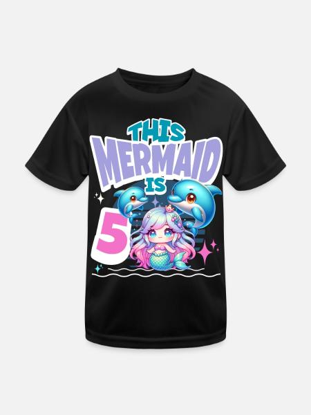Meerjungfrau 5. Geburtstag Mädchen Kinder - Kinder Funktions-T-Shirt - Schwarz - Vorne