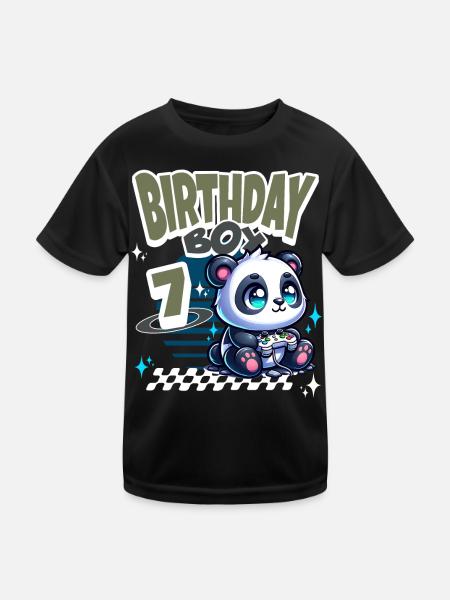 7th Birthday Children's Birthday Gaming Panda - Kids Functional T-Shirt - black - Front