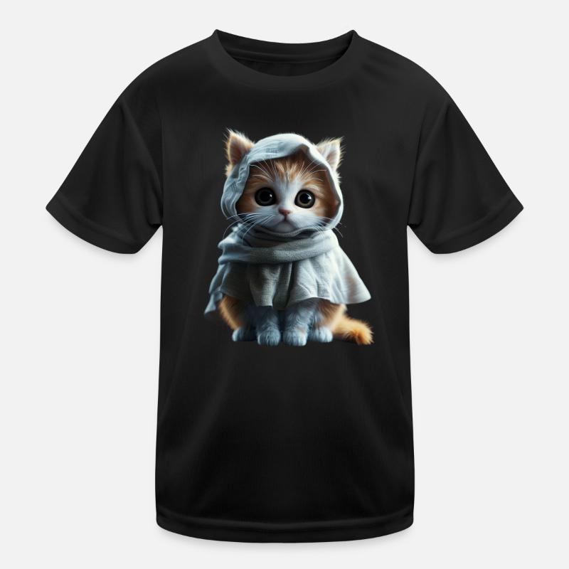 Kitten in ghost look - Cute Halloween design Kids Functional T-Shirt