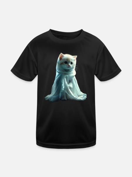 Cute Ghost Kitten Halloween Cute Design - Kids Functional T-Shirt - black - Front