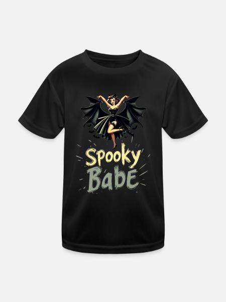 Spooky Babe Bat Retro Halloween Women's - Kids Functional T-Shirt - black - Front