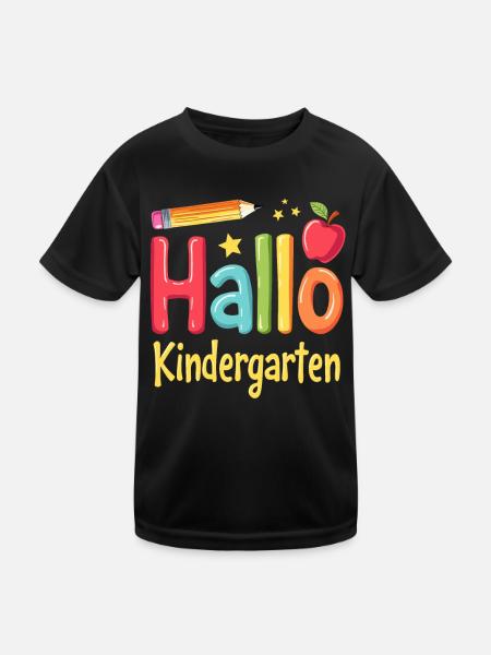 Hallo Kindergarten Kindergartenstart Einschulung - Kinder Funktions-T-Shirt - Schwarz - Vorne