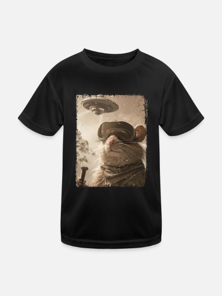 UFO Retro Vintage Uncanny Alien Ski Mouse - Kids Functional T-Shirt - black - Front