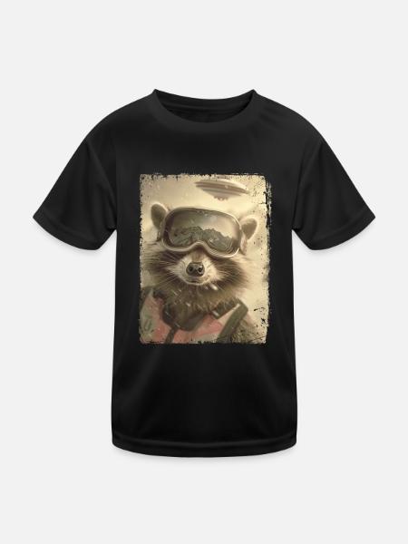 UFO Retro Vintage Uncanny Alien Snow Raccoon - Kinder Funktions-T-Shirt - Schwarz - Vorne