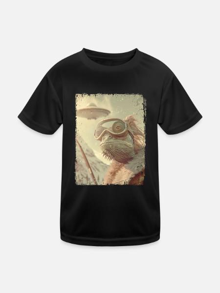 UFO Retro Vintage Uncanny Alien Ski Lizard - Kinder Funktions-T-Shirt - Schwarz - Vorne