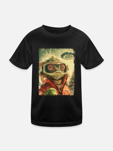 UFO Retro Vintage Uncanny Alien Ski Lizard - Kids Functional T-Shirt - black - Front