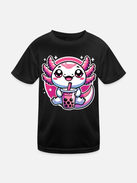 Axolotl Tee Eistee Amphibie Kawaii Anime - Kinder Funktions-T-Shirt - Schwarz - Vorne