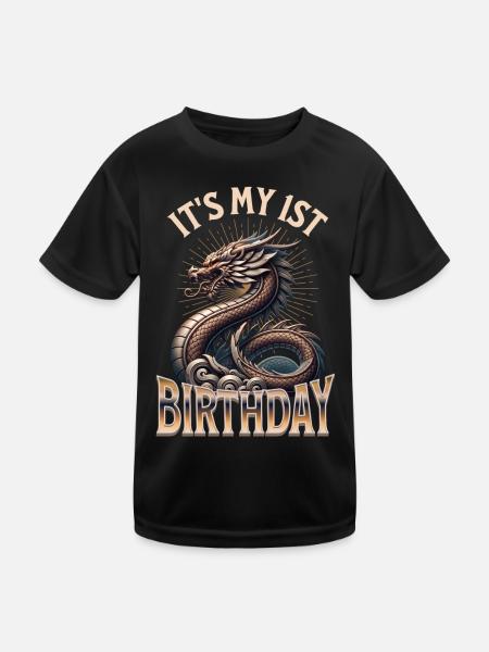 Dragon 1st Birthday Dragon - Kids Functional T-Shirt - black - Front